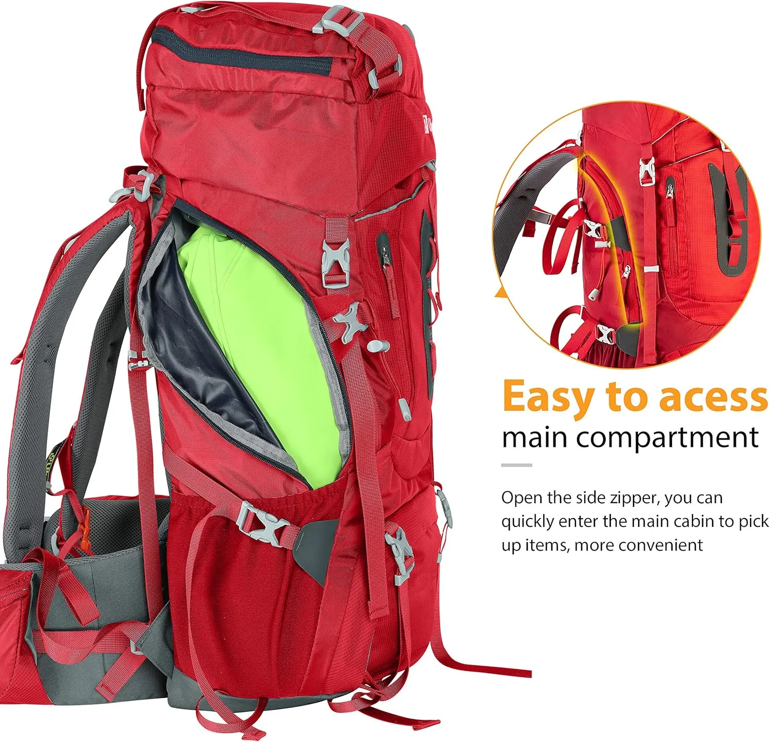 Ubon 60L Internal Frame Hiking Backpack Waterproof Camping Backpack with Rain Cover