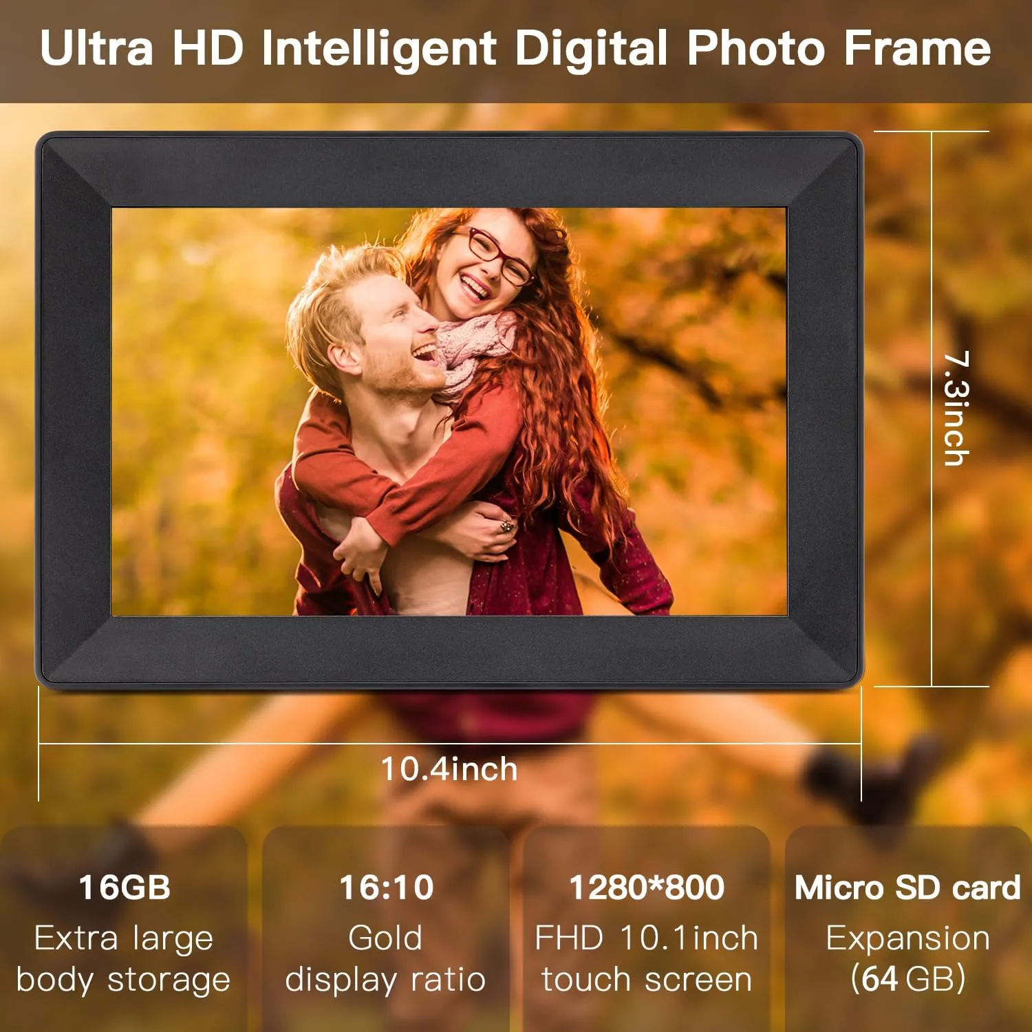 Uhale Digital Picture Frame 1280x800 HD IPS Touch Screen Digital Photo Frame 10.1 Inch WiFi Digital Frame 16GB Storage,SD Card Slot,Auto-Rotate Slideshow,via Uhale Send Videos and Photos remotely