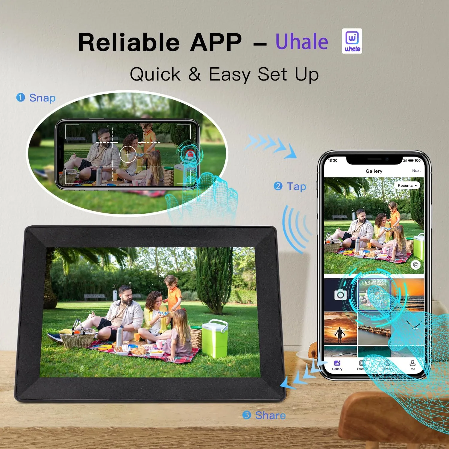 Uhale Digital Picture Frame 1280x800 HD IPS Touch Screen Digital Photo Frame 10.1 Inch WiFi Digital Frame 16GB Storage,SD Card Slot,Auto-Rotate Slideshow,via Uhale Send Videos and Photos remotely