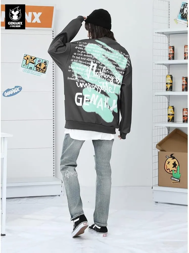 Unisex Graphic Typography Print Loose Fit Pullover Sweatshirt With Removable Bum Bag Crewneck Hoodies