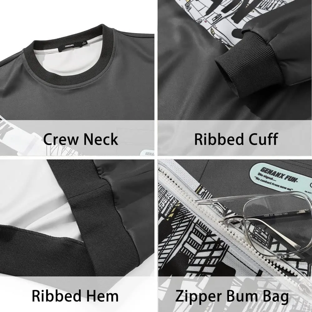 Unisex Graphic Typography Print Loose Fit Pullover Sweatshirt With Removable Bum Bag Crewneck Hoodies