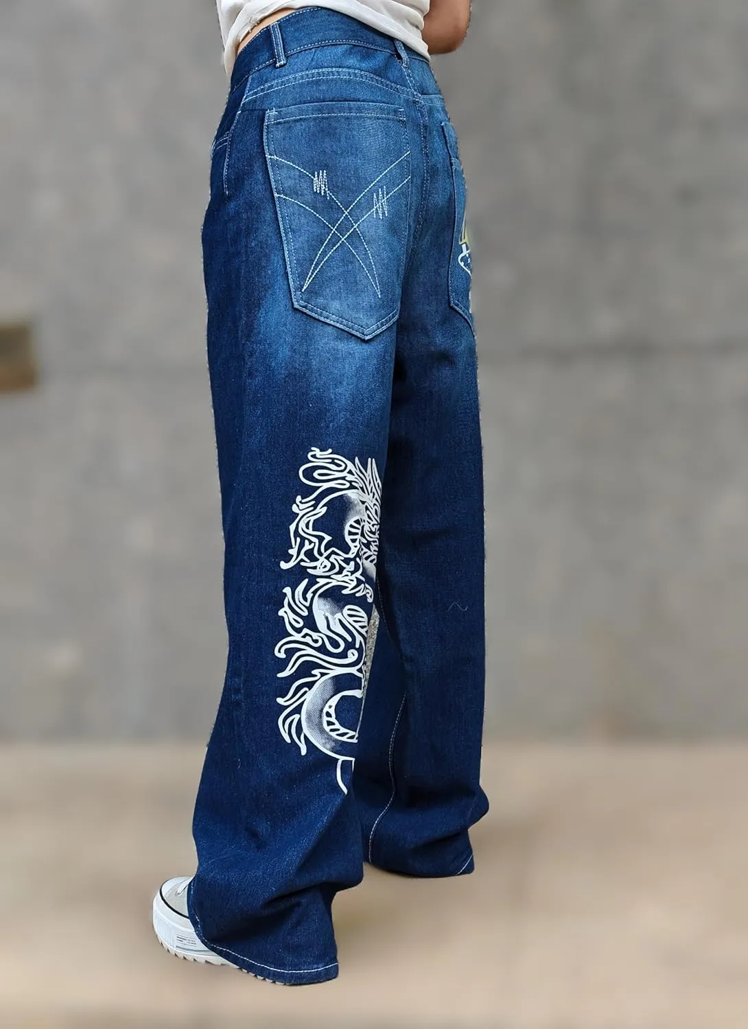Unisex Y2K Hip-Hop Gothic Jeans Casual Baggy Oversize Streetwear Gragon Print Letter Graphic Retro Denim Pants