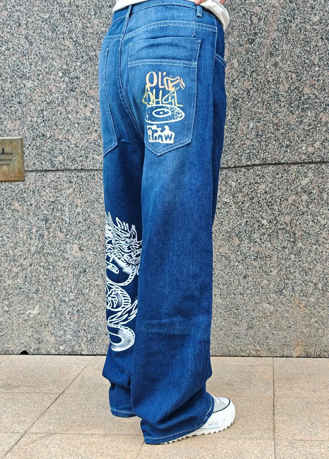 Unisex Y2K Hip-Hop Gothic Jeans Casual Baggy Oversize Streetwear Gragon Print Letter Graphic Retro Denim Pants