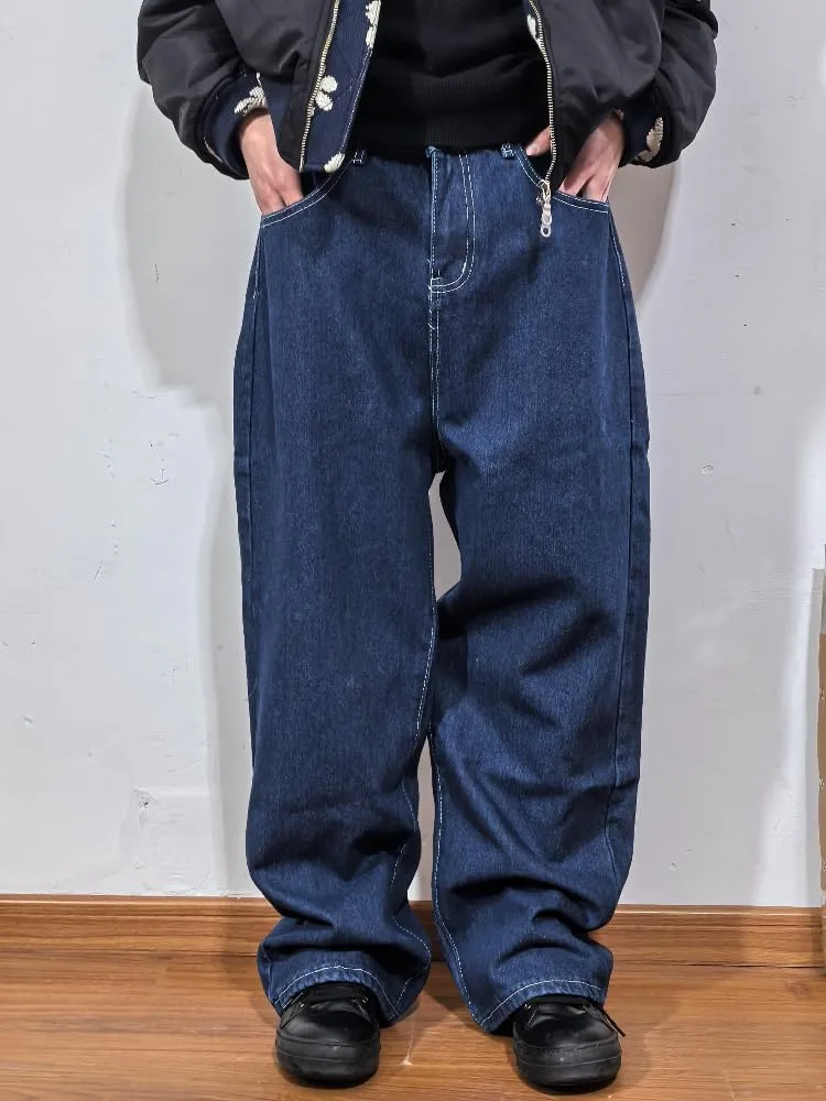 Unisex Y2K Hip Hop Street Jeans Dragon Print Gothic Baggy Jeans Vintage High Waist Denim Jeans Wide Leg Pants