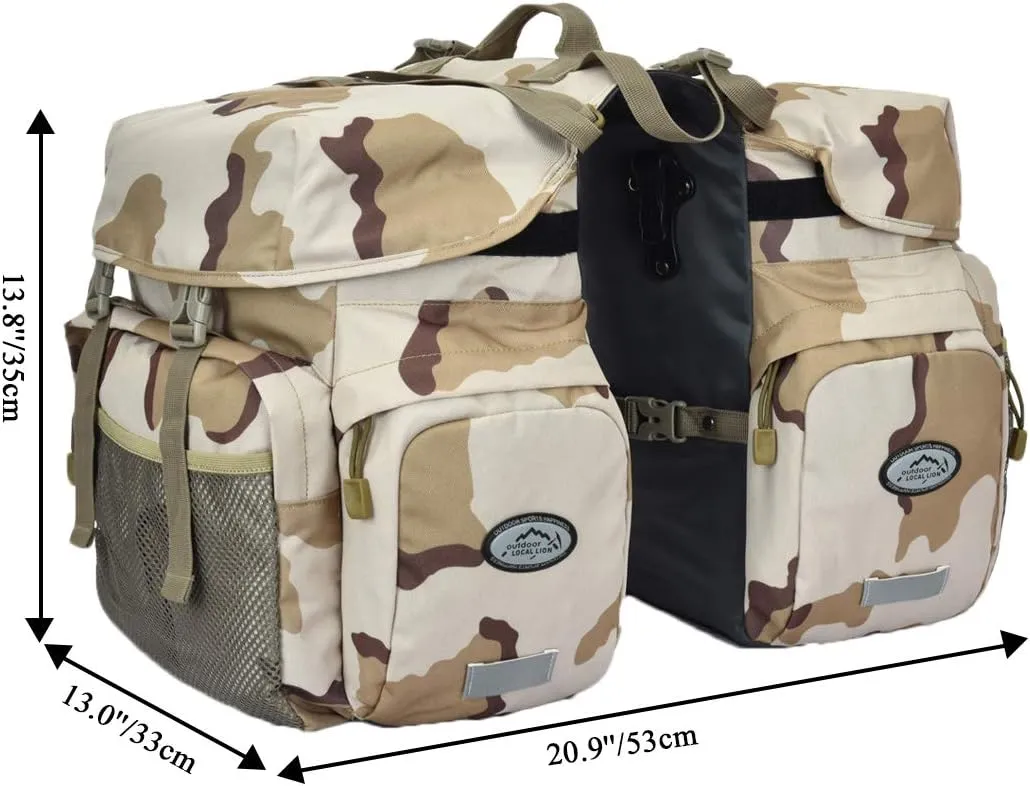 UNISTRENGH 50L Bike Panniers Bicycle Commuting Bag Waterproof Saddle Bags with Rain Cover for Bicycle Rear Rack Carrier (SanSha Camouflage)
