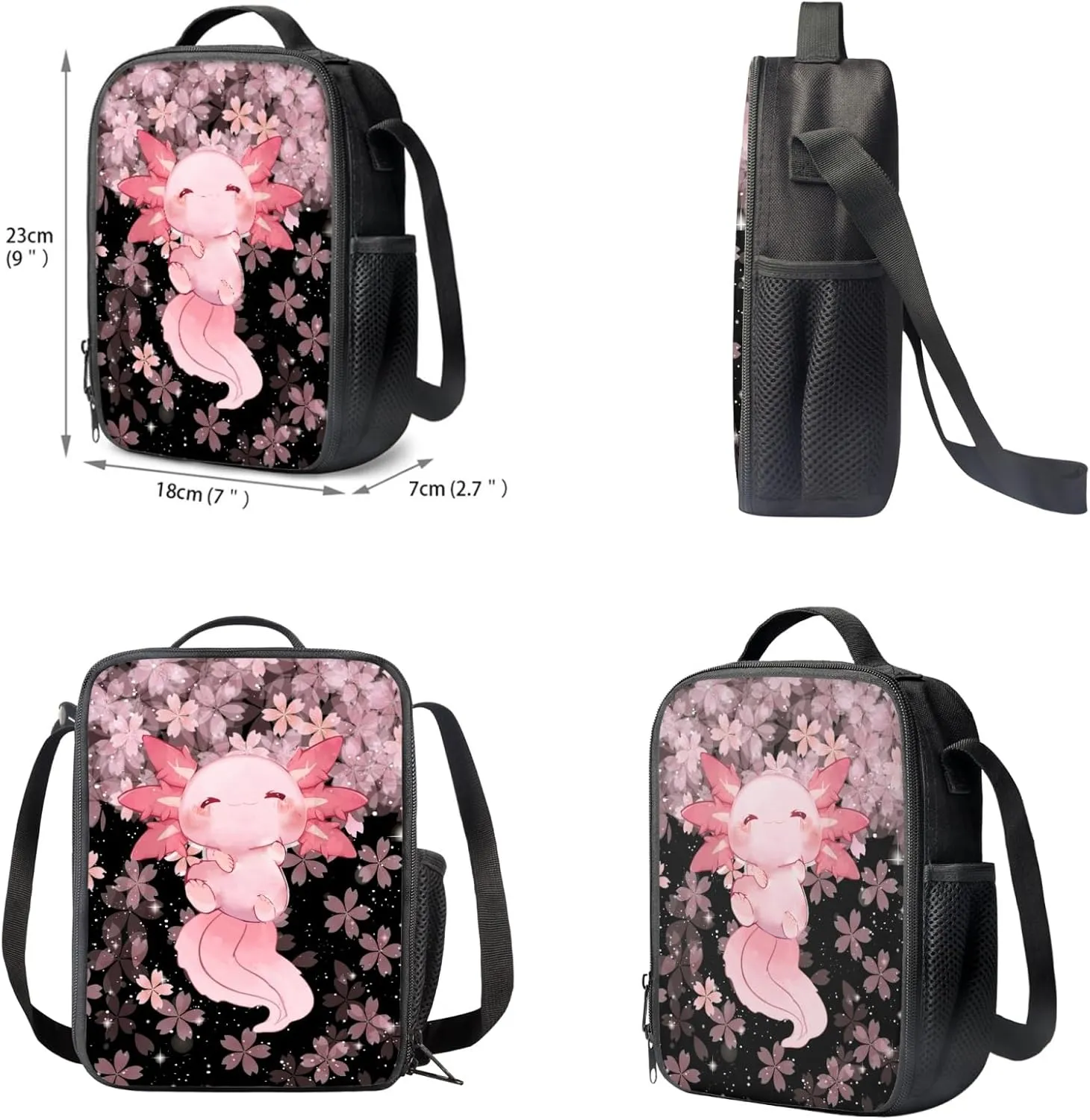 Upetstory Axolotl Backpack for Girls 10-12 Middle School Boys School Bag Set with Lunch Bags 6-8 Cherry Blossom Bookbag Elementary Kindergarten Preschool Schoolbag 4 IN 1