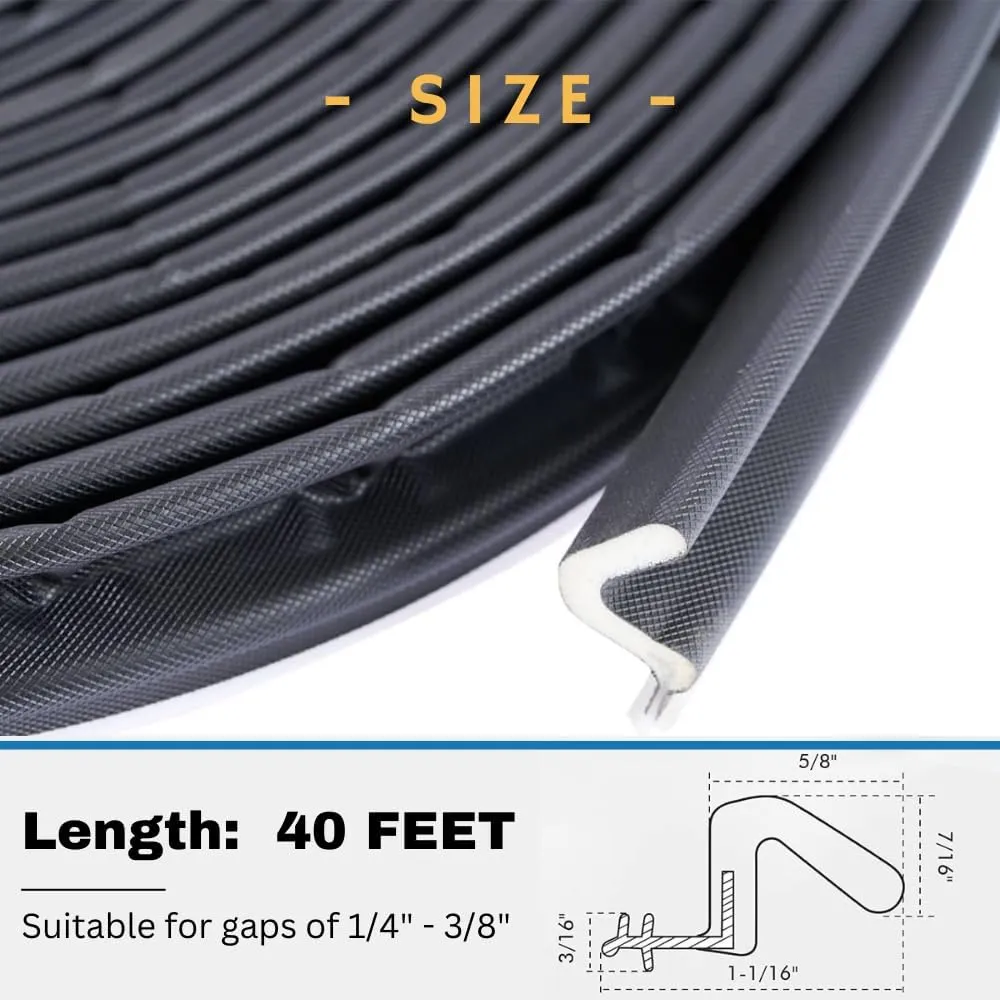 V Shape Weather Stripping Kerf Weatherstrip, 40 Ft Flex Strip Foam Door Seal Frame Insulation Side Jamb Bottom Groove Gap Filler Soundproof V Weatherstripping (Black)