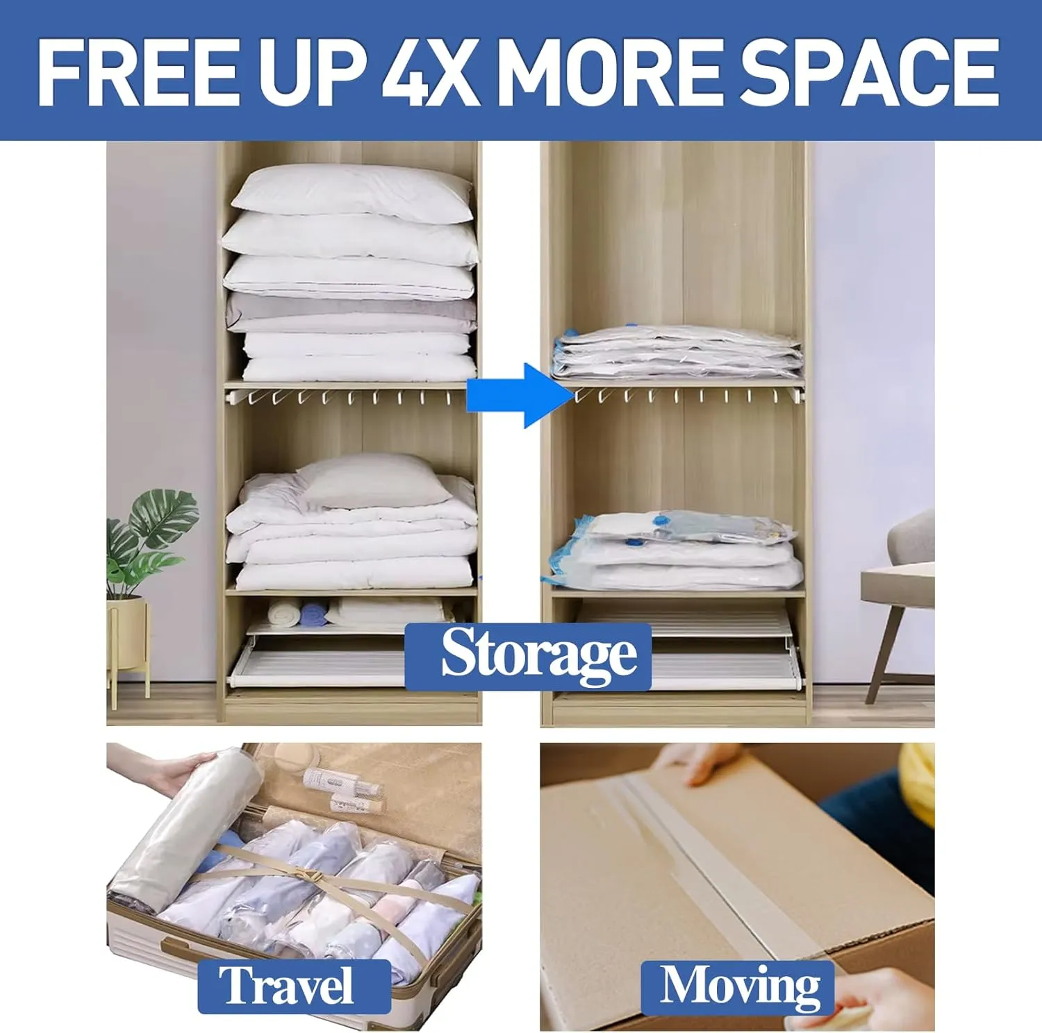 Vacuum Storage Bags, 10 Small Space Saver Vacuum Sealed Bags for Clothes, Compression Bag Blanket Storage Travel Essentials