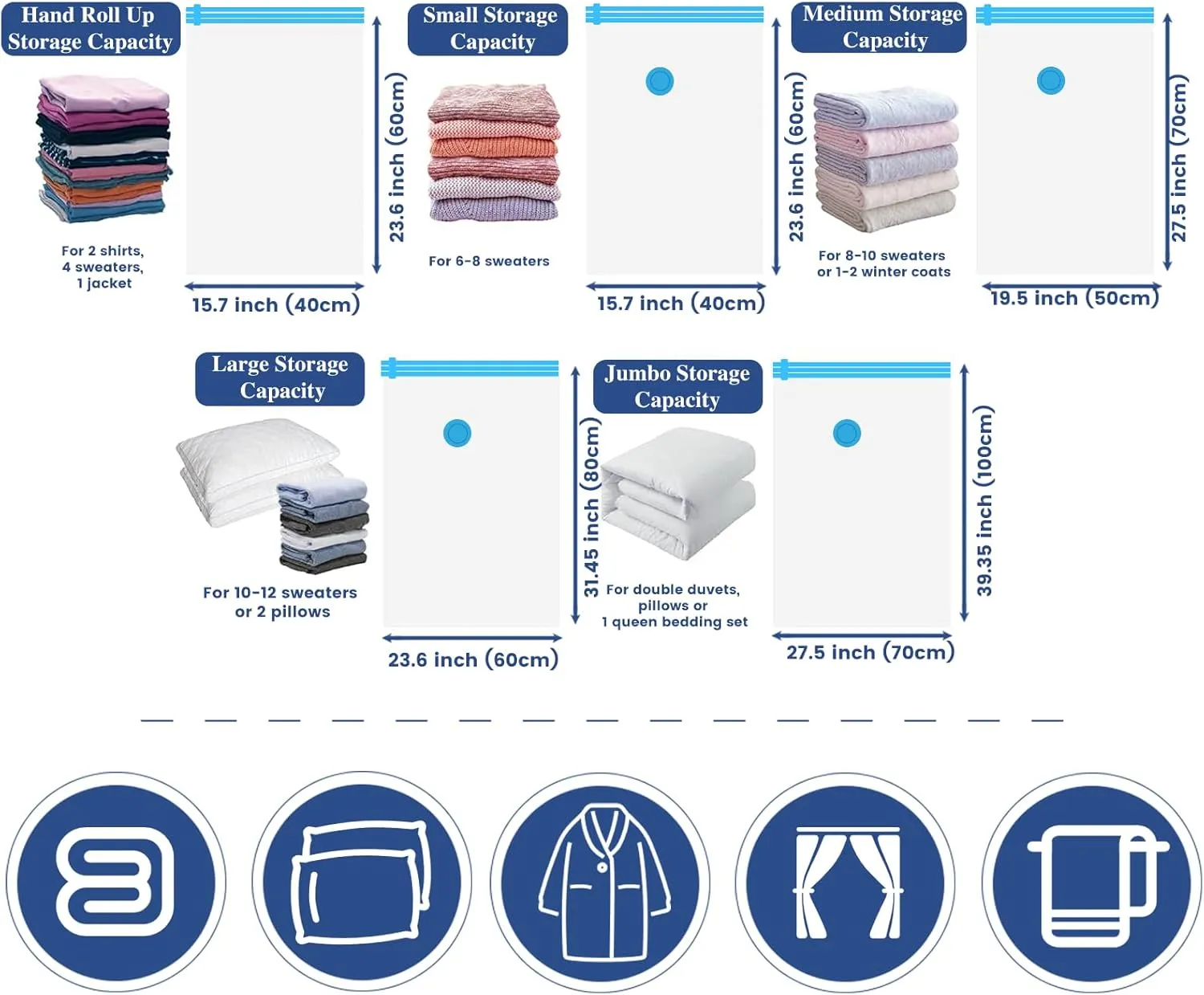 Vacuum Storage Bags, 10 Small Space Saver Vacuum Sealed Bags for Clothes, Compression Bag Blanket Storage Travel Essentials