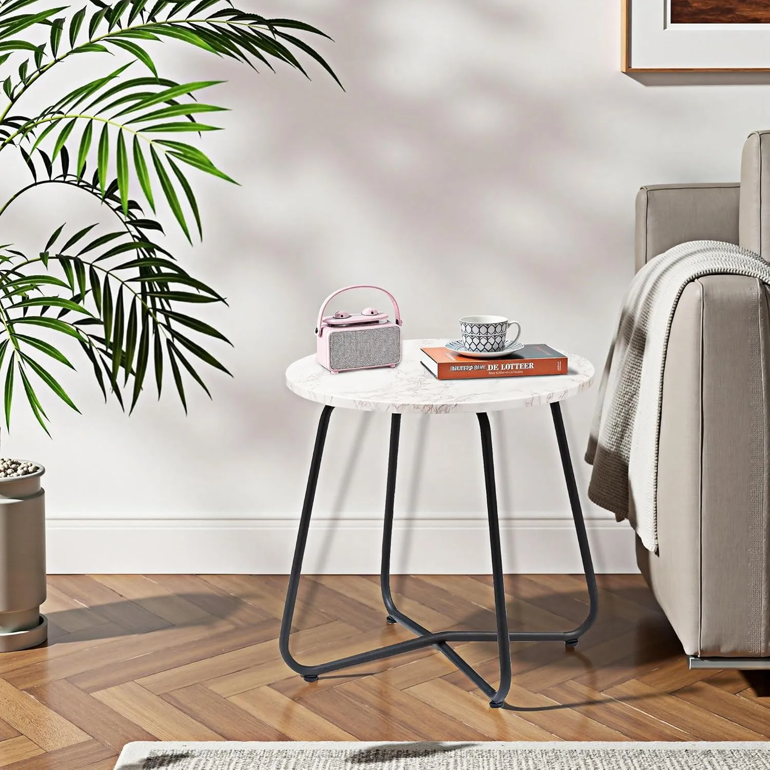 VECELO Patio Outdoor Side Snack Table,Small Round Anti-Rust Metal Style Desk for Garden Balcony,Yard,Living Room