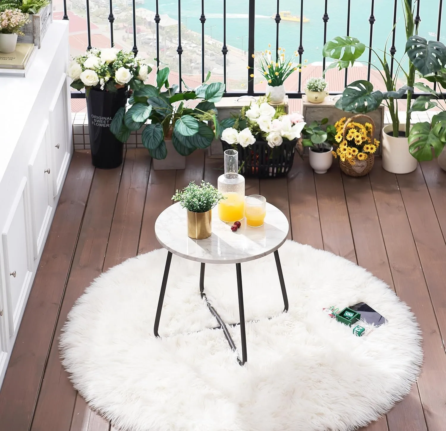 VECELO Patio Outdoor Side Snack Table,Small Round Anti-Rust Metal Style Desk for Garden Balcony,Yard,Living Room