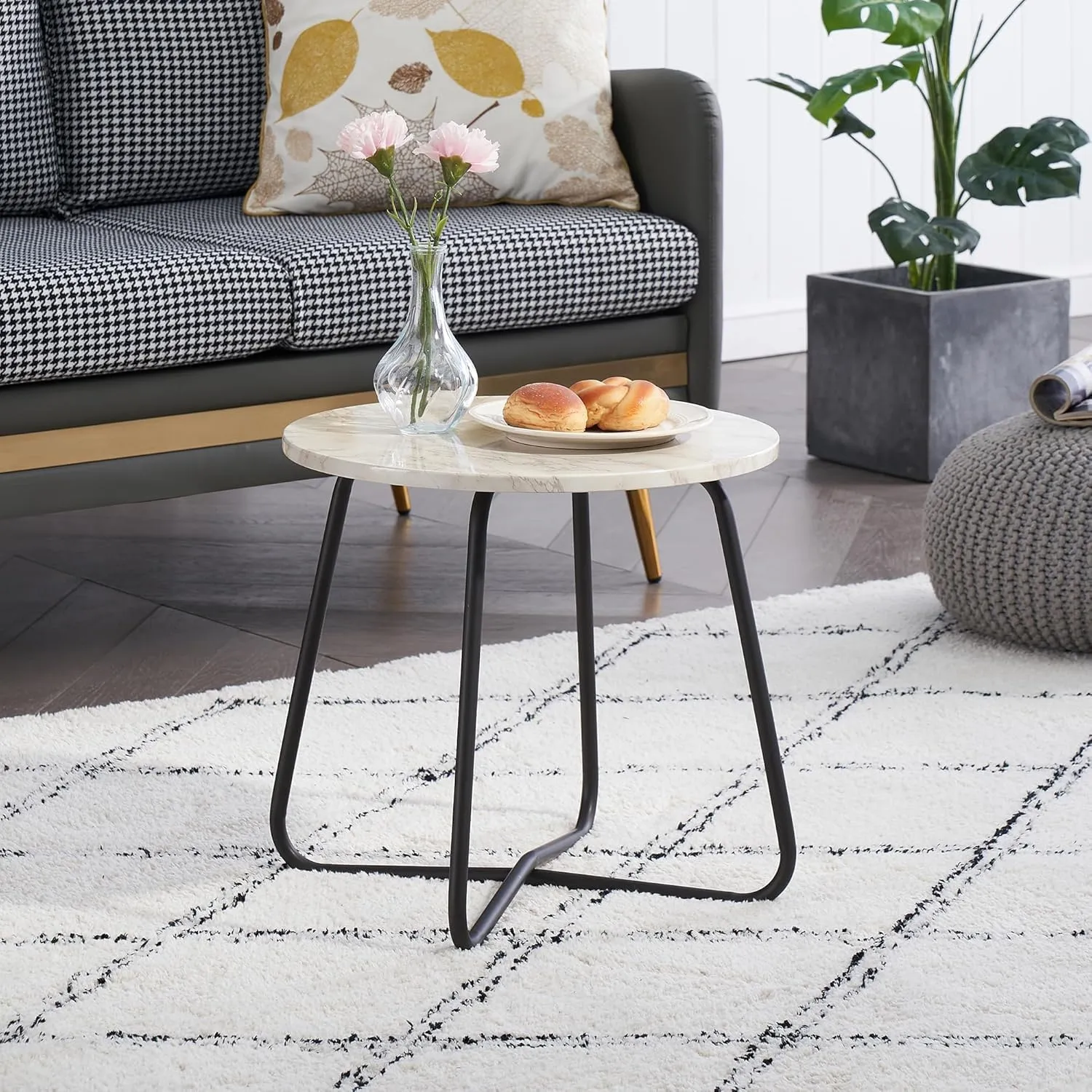 VECELO Patio Outdoor Side Snack Table,Small Round Anti-Rust Metal Style Desk for Garden Balcony,Yard,Living Room