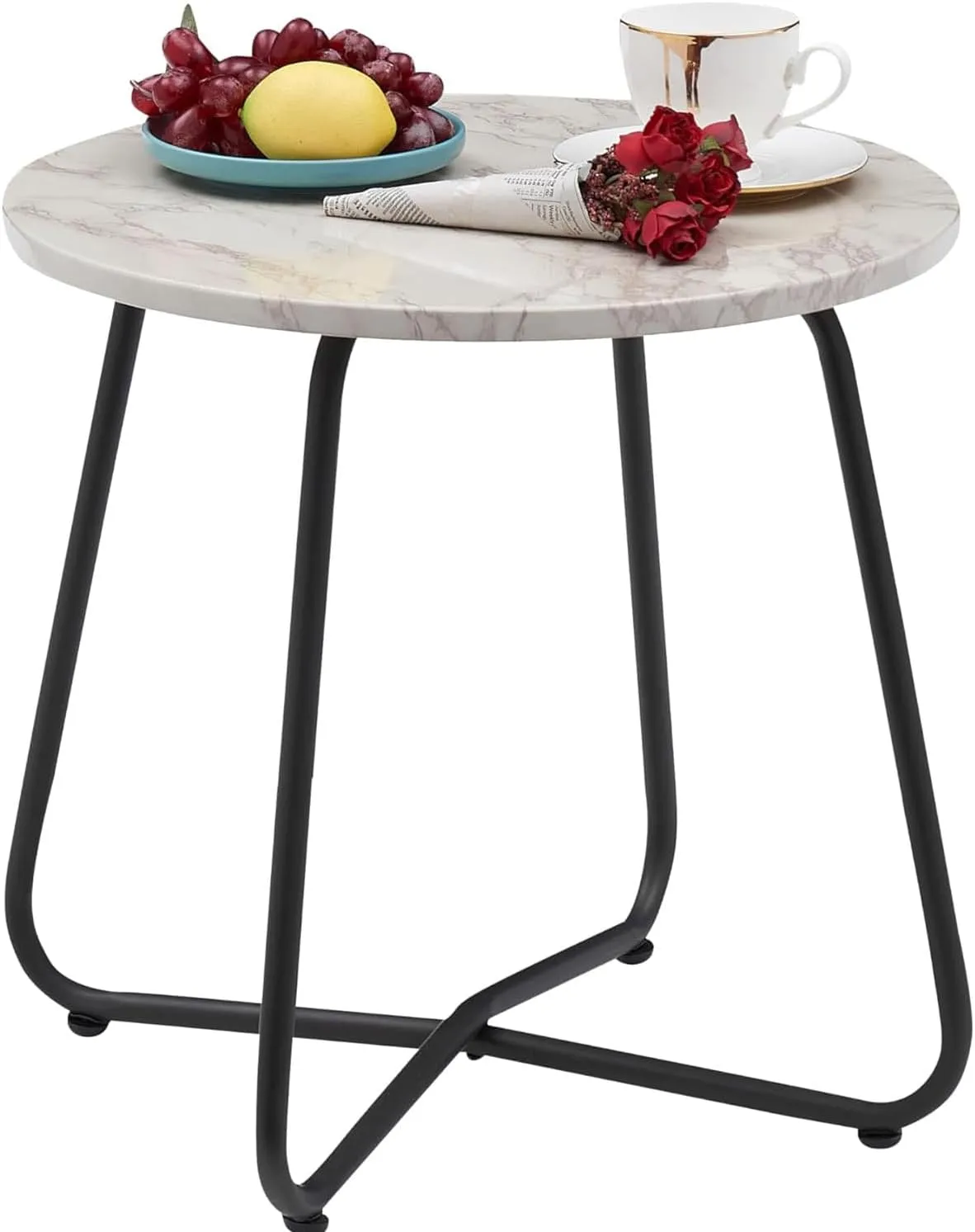 VECELO Patio Outdoor Side Snack Table,Small Round Anti-Rust Metal Style Desk for Garden Balcony,Yard,Living Room