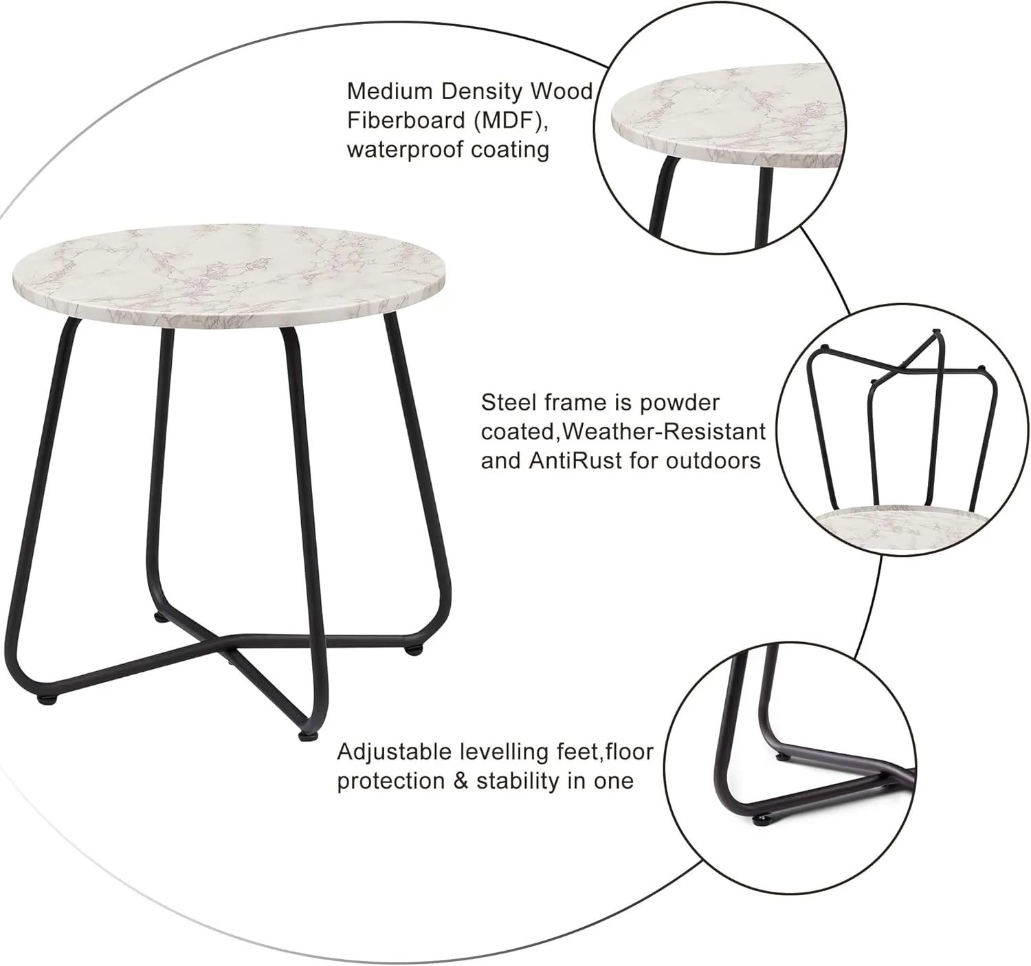 VECELO Patio Outdoor Side Snack Table,Small Round Anti-Rust Metal Style Desk for Garden Balcony,Yard,Living Room