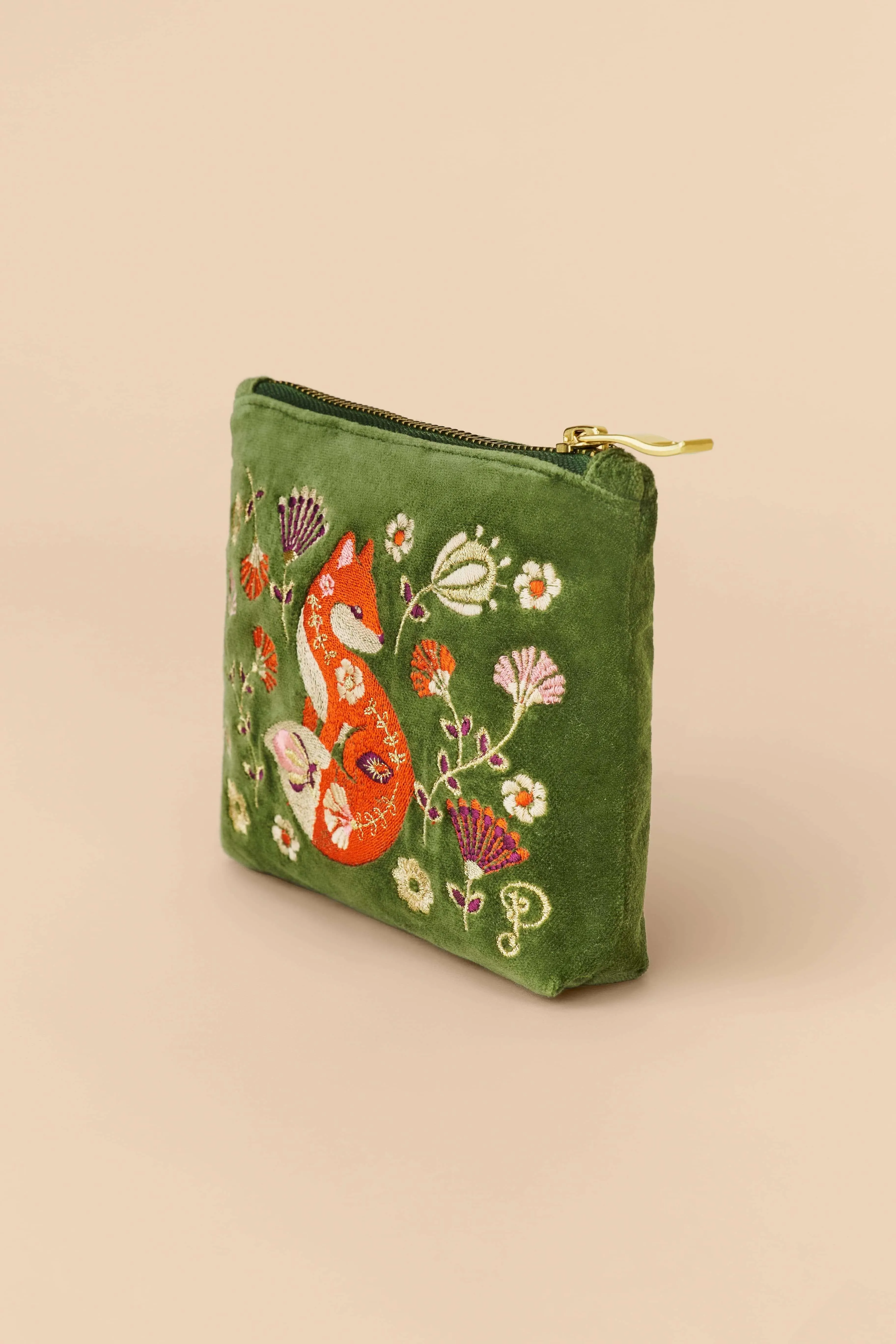 Velvet Embroidered Mini Pouch - Scandinavian Fox