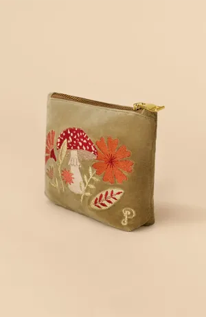Velvet Embroidered Mini Pouch - Tranquil Toadstool, Sage
