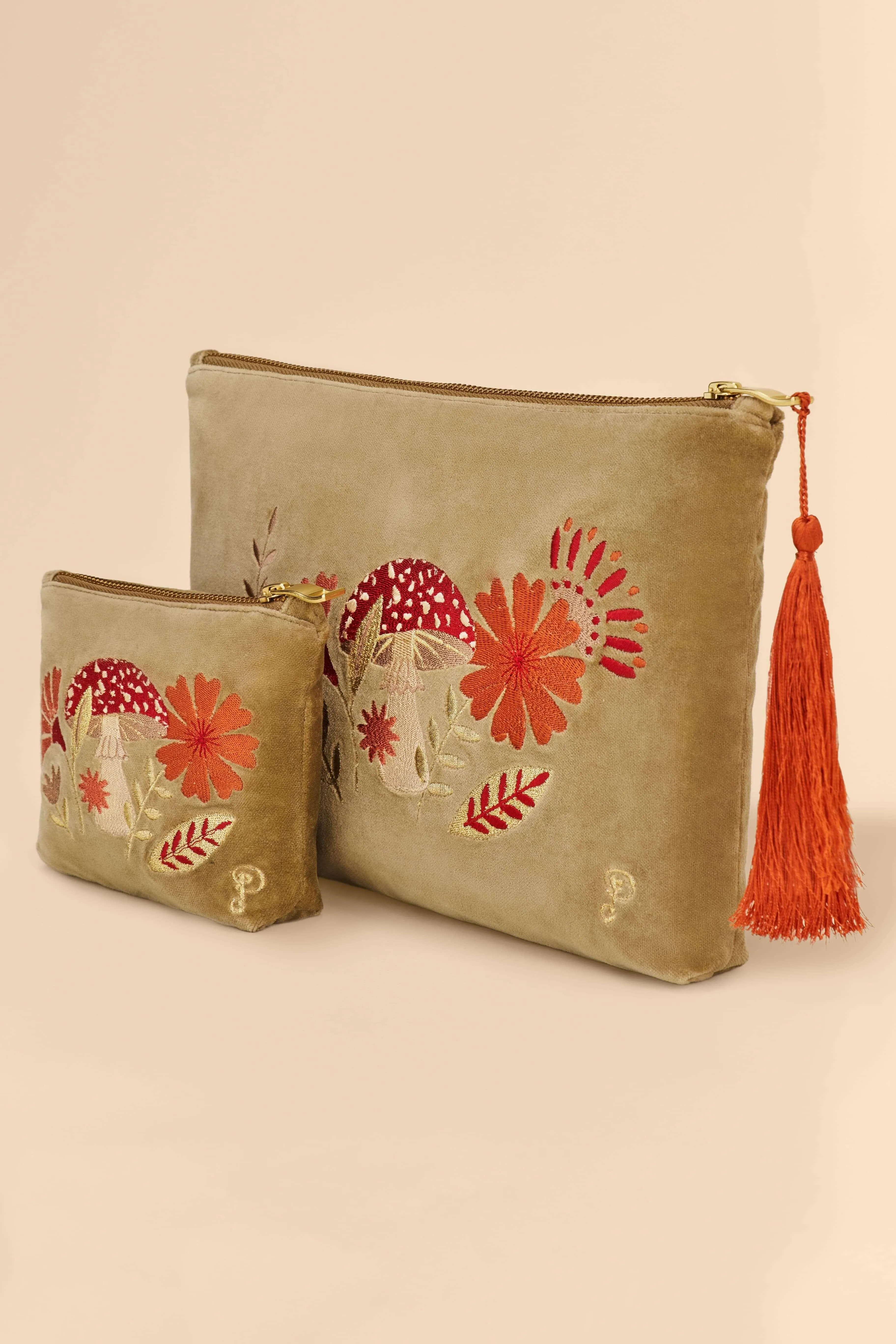 Velvet Embroidered Mini Pouch - Tranquil Toadstool