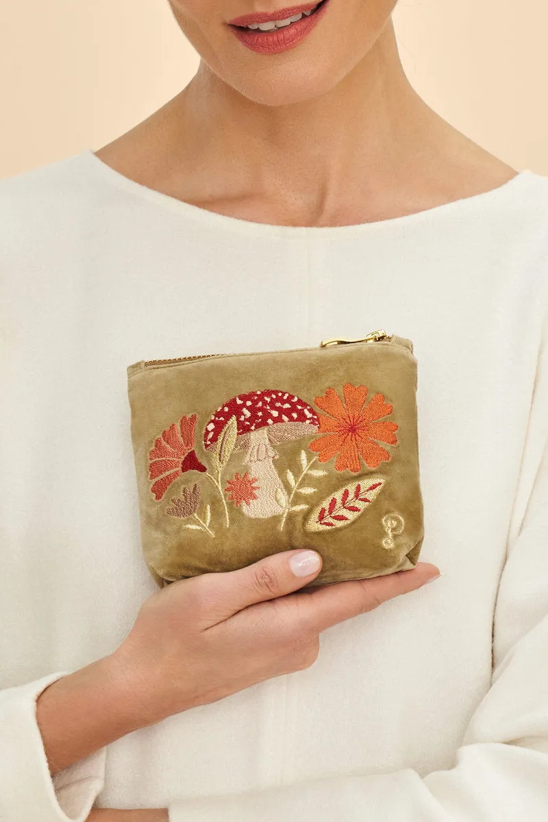 Velvet Embroidered Mini Pouch
