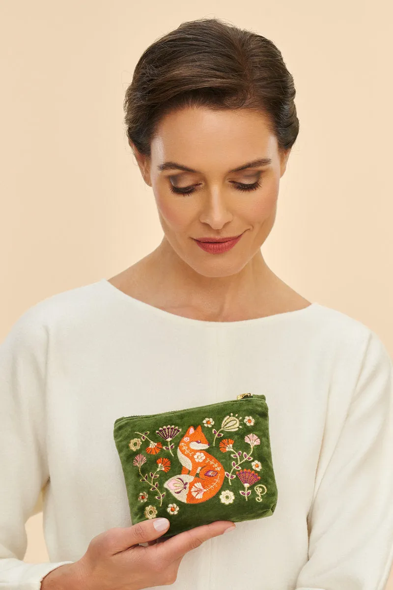 Velvet Embroidered Mini Pouch