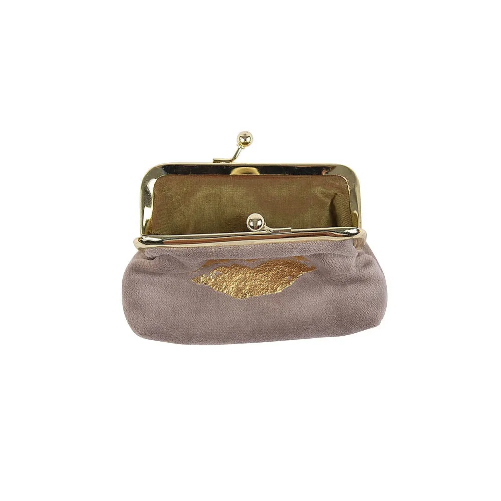 Velvet Lips Clip Closure Coin Purse | Taupe