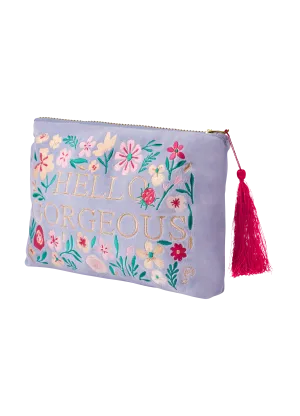 Velvet Zip Pouch - Hello Gorgeous - Denim