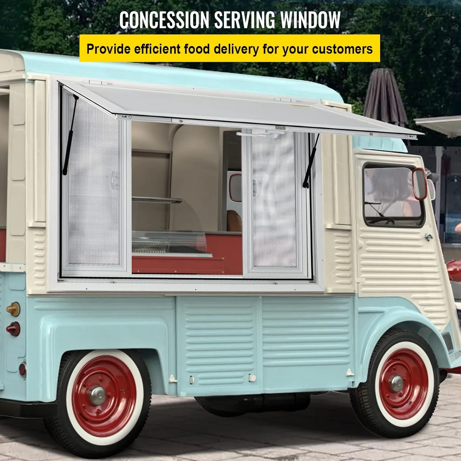 VEVOR Concession Window, 36 x 36 inch, Aluminum Alloy Food Truck Service Window with 4 Horizontal Sliding Screen Windows & Awning Door & Drag Hook, Serving Window for Food Trucks Concession Trailers