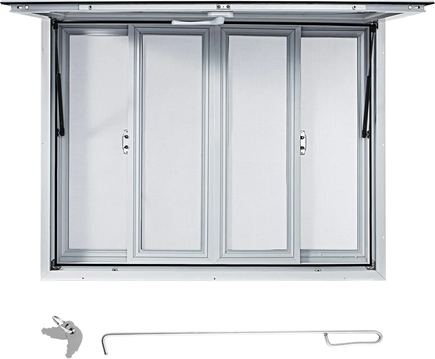 VEVOR Concession Window 48"x36", Aluminum Alloy Food Truck Service Window with 4 Horizontal Sliding Windows & Awning Door & Drag Hook, 85 Degrees Serving Window for Food Truck
