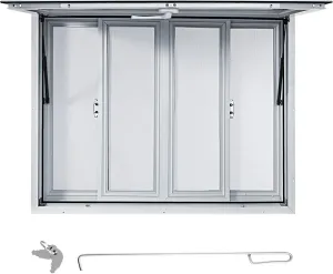 VEVOR Concession Window 48"x36", Aluminum Alloy Food Truck Service Window with 4 Horizontal Sliding Windows & Awning Door & Drag Hook, 85 Degrees Serving Window for Food Truck