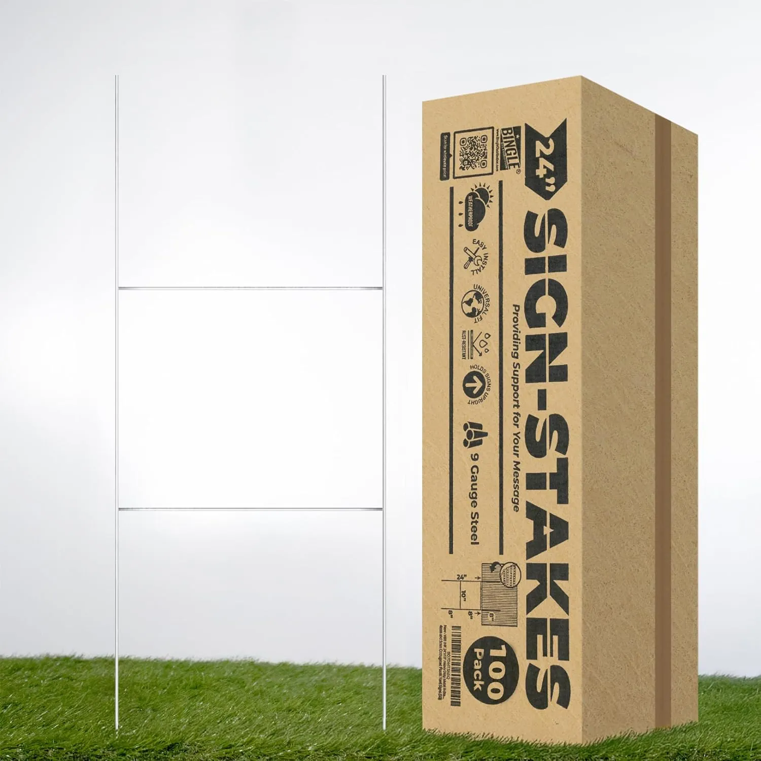 VIBE INK 100pc 10x24 (US Standard Size) Step-Stakes Heavy Duty Steel H-Stakes H Frame Wire Stakes Yard Sign Stake Use with 4mm Corrugated Signs (100, 24" Tall)