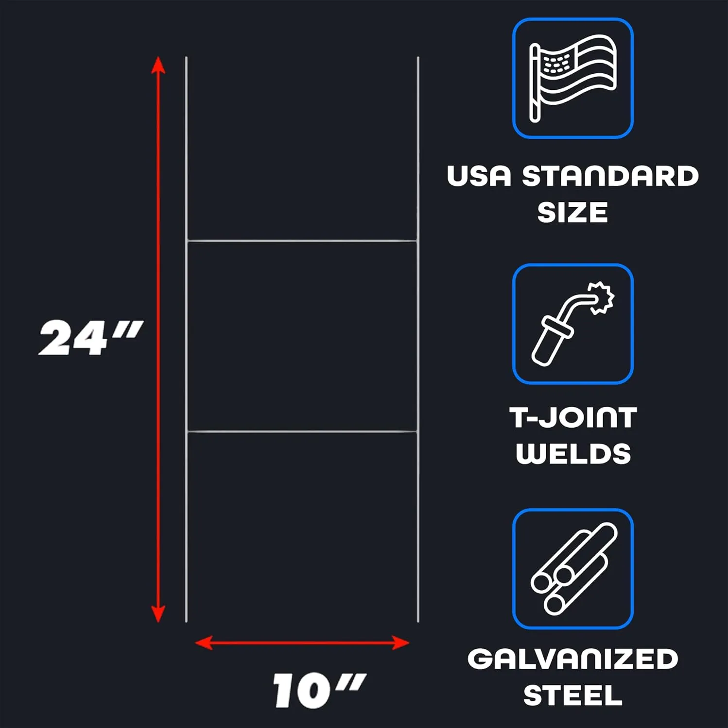 VIBE INK 100pc 10x24 (US Standard Size) Step-Stakes Heavy Duty Steel H-Stakes H Frame Wire Stakes Yard Sign Stake Use with 4mm Corrugated Signs (100, 24" Tall)