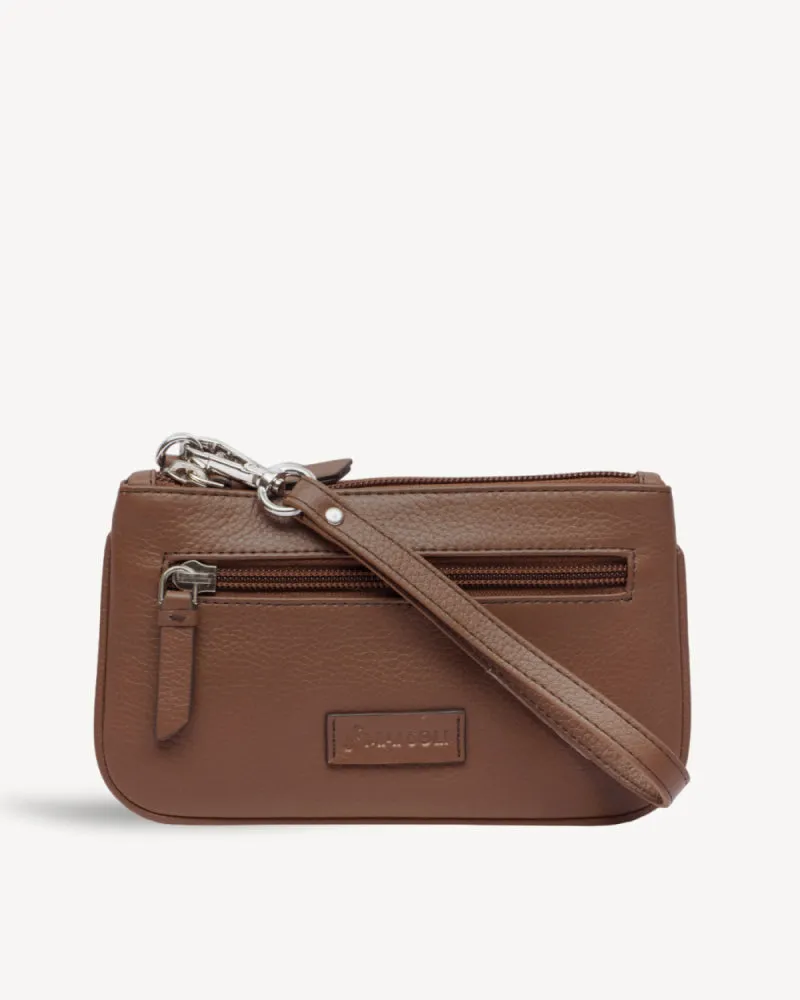 Virginia Small Slim Wristlet Pouch - Cognac Brown