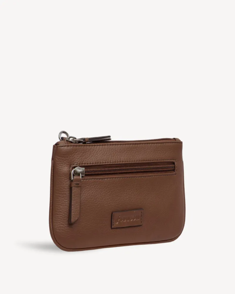 Virginia Small Slim Wristlet Pouch - Cognac Brown