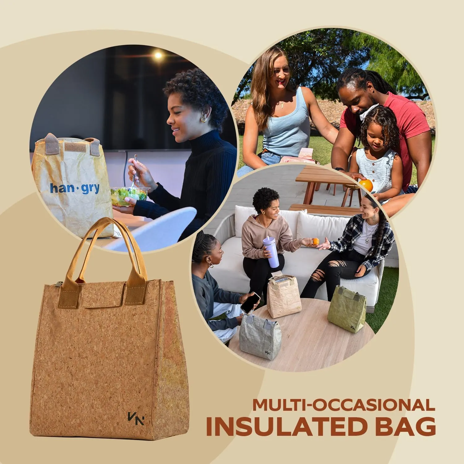 VonNova Insulated Lunch Box for Women, 7L Capacity, Leakproof Lunch Tote Bag, Durable Lunchbox made from Cork Material, Adult Cooler Bag for Work, Picnic, Travel and more (Cork)