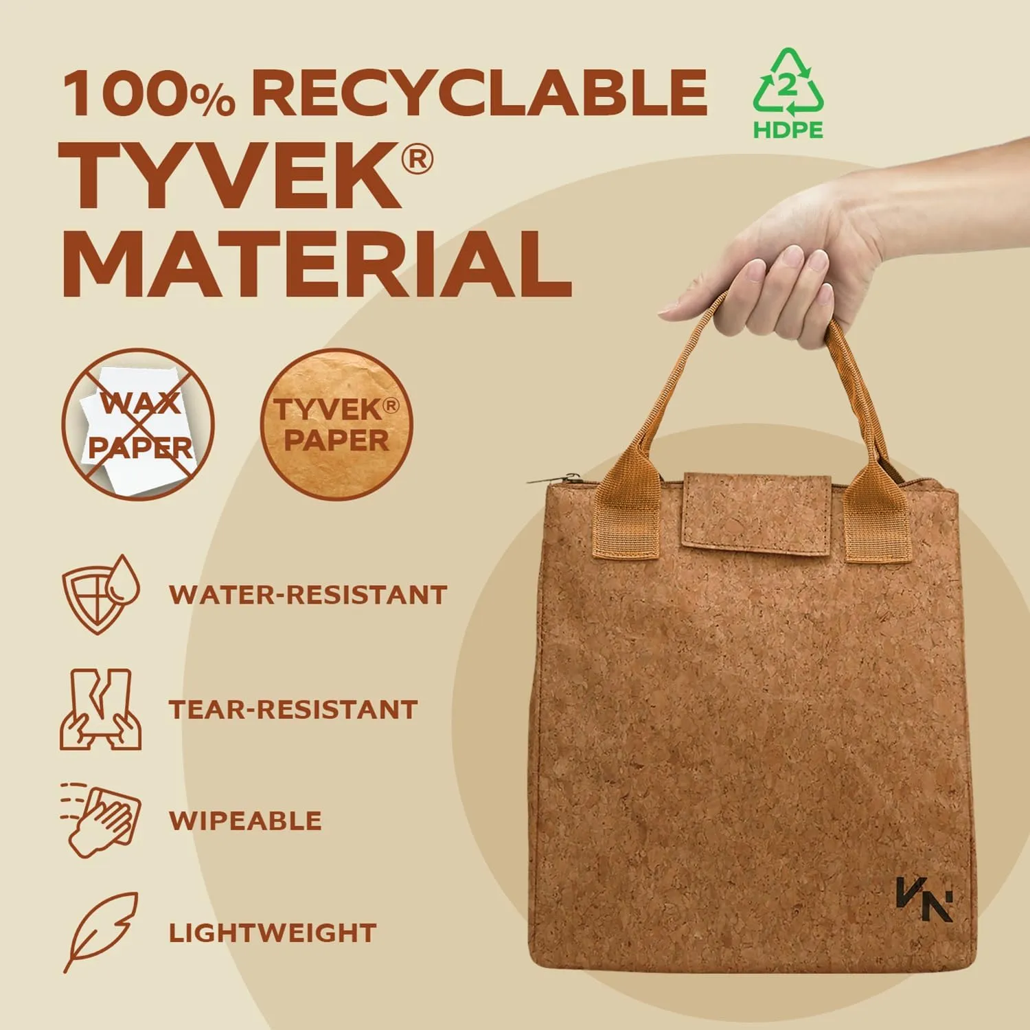 VonNova Insulated Lunch Box for Women, 7L Capacity, Leakproof Lunch Tote Bag, Durable Lunchbox made from Cork Material, Adult Cooler Bag for Work, Picnic, Travel and more (Cork)
