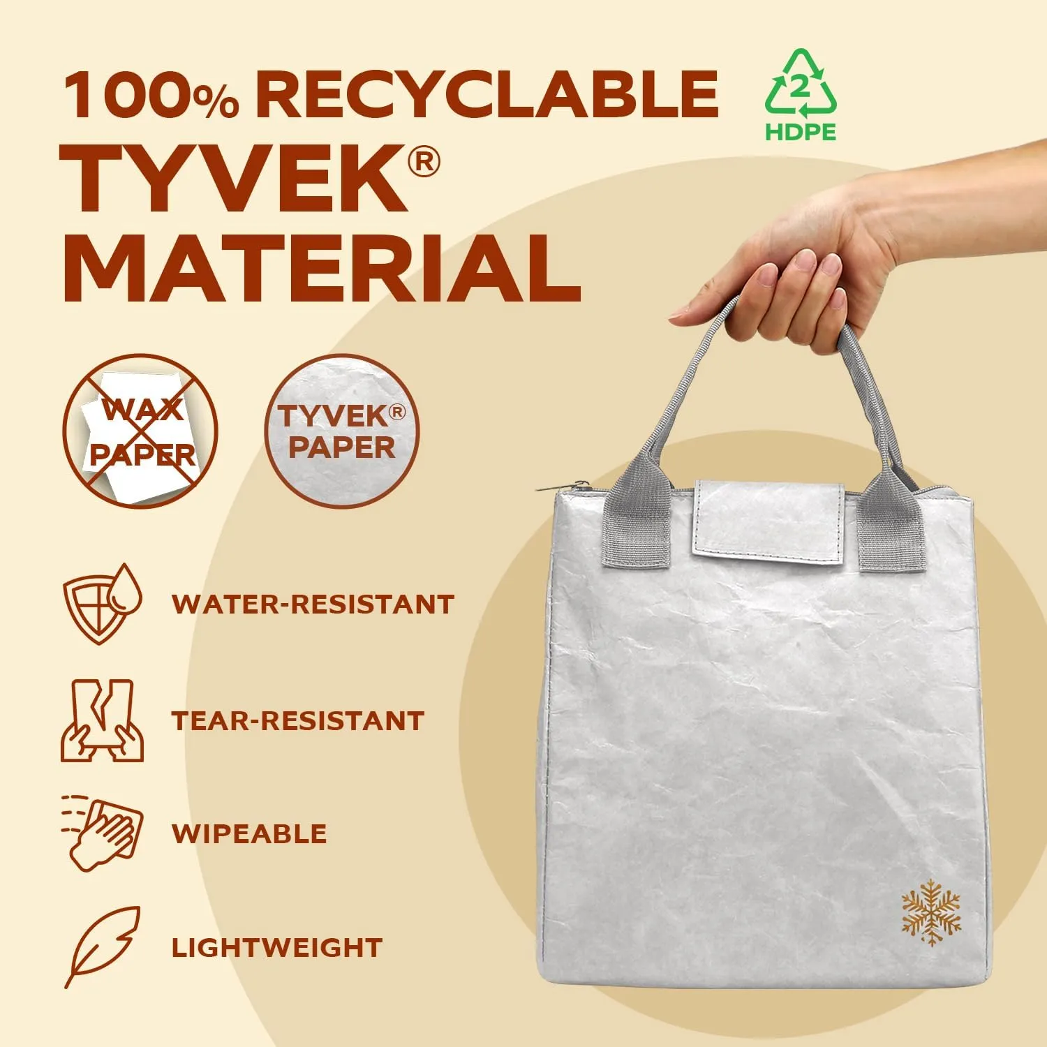 VonNova Insulated Lunch Box for Women, 7L Capacity, Leakproof Lunch Tote Bag, Durable Lunchbox made from Tyvek Material, Adult Cooler Bag for Work, Picnic, Travel and more (Silver)