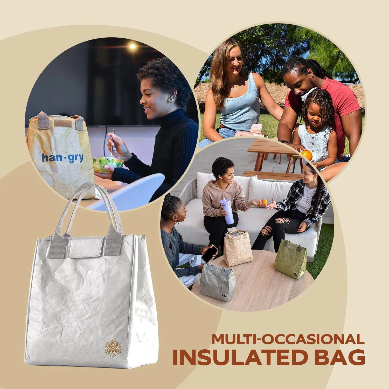 VonNova Insulated Lunch Box for Women, 7L Capacity, Leakproof Lunch Tote Bag, Durable Lunchbox made from Tyvek Material, Adult Cooler Bag for Work, Picnic, Travel and more (Silver)