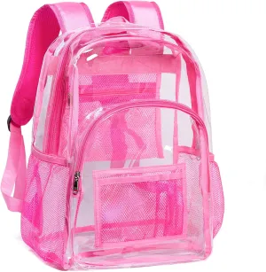 Vorspack Clear Backpack Heavy Duty PVC Transparent Backpack with Reinforced Strap for College Workplace - Pink
