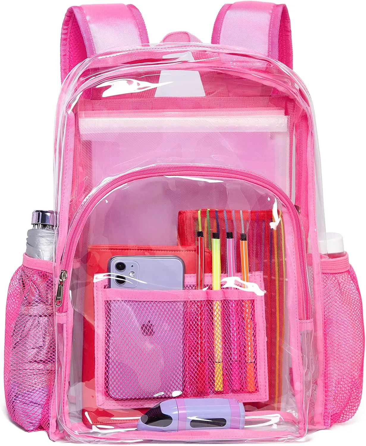 Vorspack Clear Backpack Heavy Duty PVC Transparent Backpack with Reinforced Strap for College Workplace - Pink
