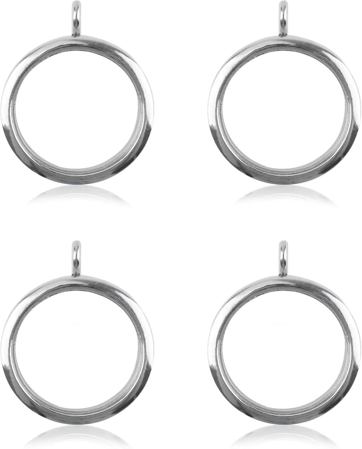 WANDIC Silver Photo Charms, 4 Pcs Screw Thread Round Memory Locket Pendants, Bridal Wedding Bouquet Frame For Bouquet Decoration, Key Chain, Necklace Making, 35mm