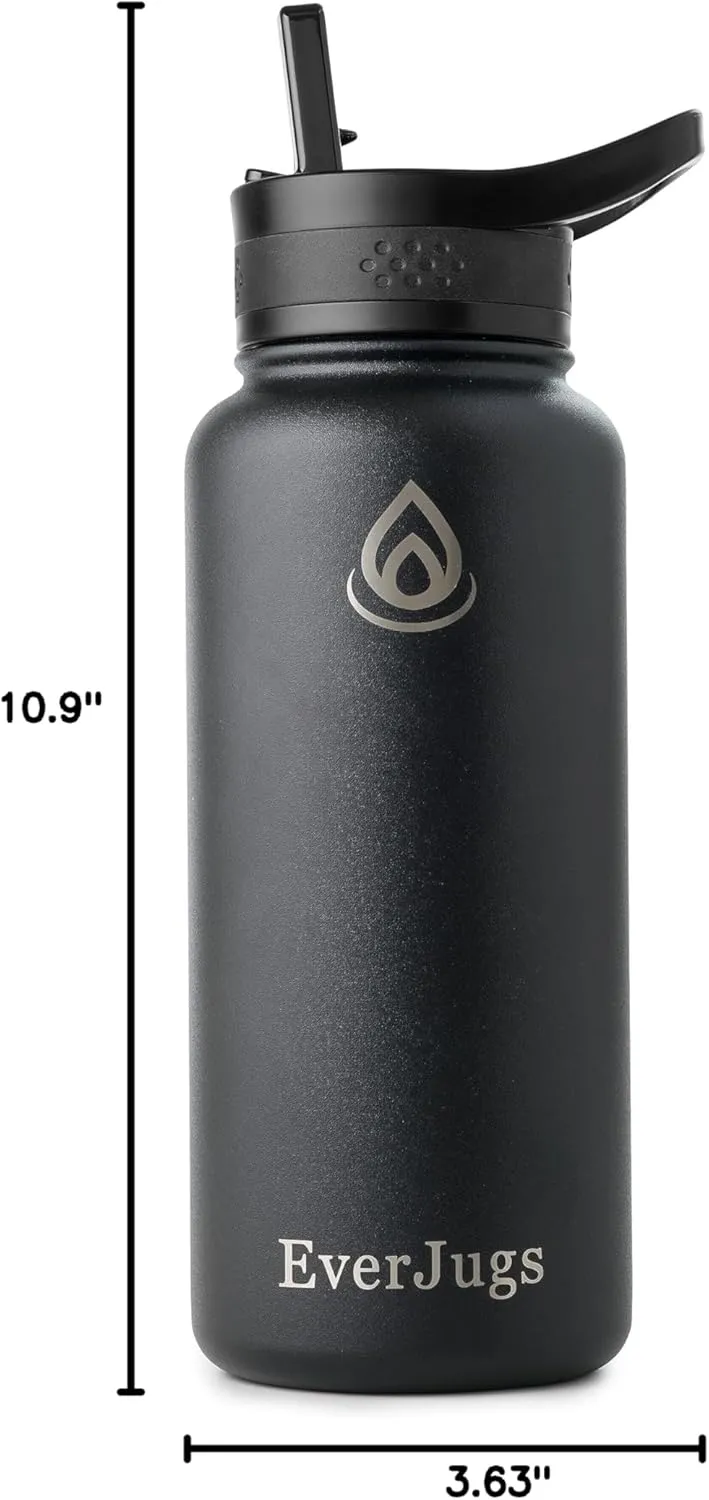 Water Bottle - 32 Oz, Wide Mouth, Premium Stainless Steel Bottle with Straw Lid, Double Walled Vacuum Insulated, Thermo Mug, Metal Flask, Leak Proof, Eco-Friendly