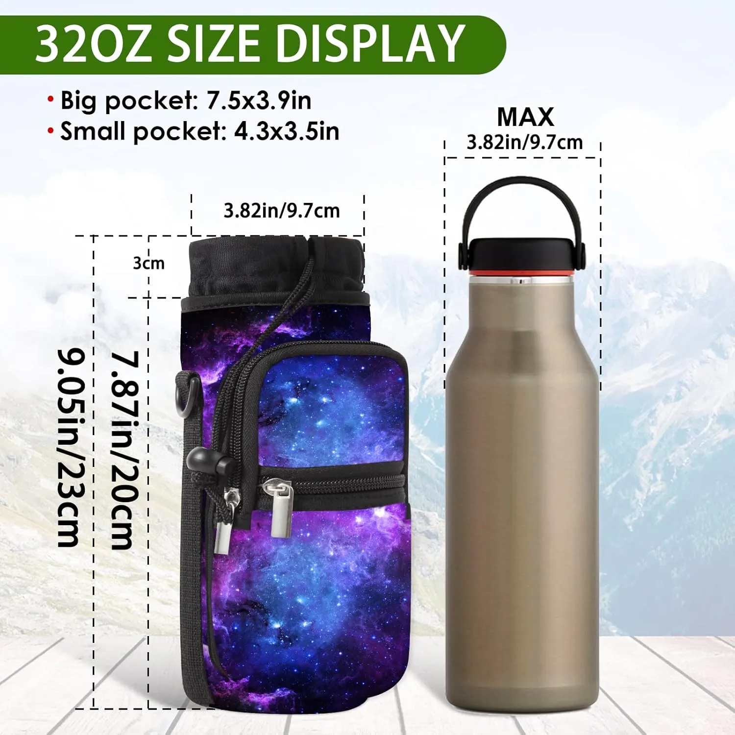 Water Bottle Carrier Bag Holder 25oz 32oz 40oz 64oz Insulated Water Bottle Sling Sleeve Case Cover with Strap Pockets