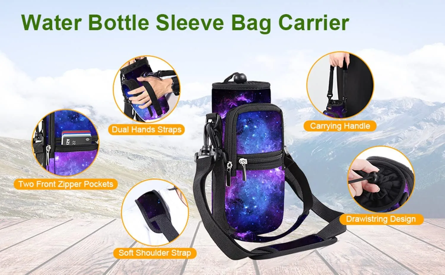 Water Bottle Carrier Bag Holder 25oz 32oz 40oz 64oz Insulated Water Bottle Sling Sleeve Case Cover with Strap Pockets