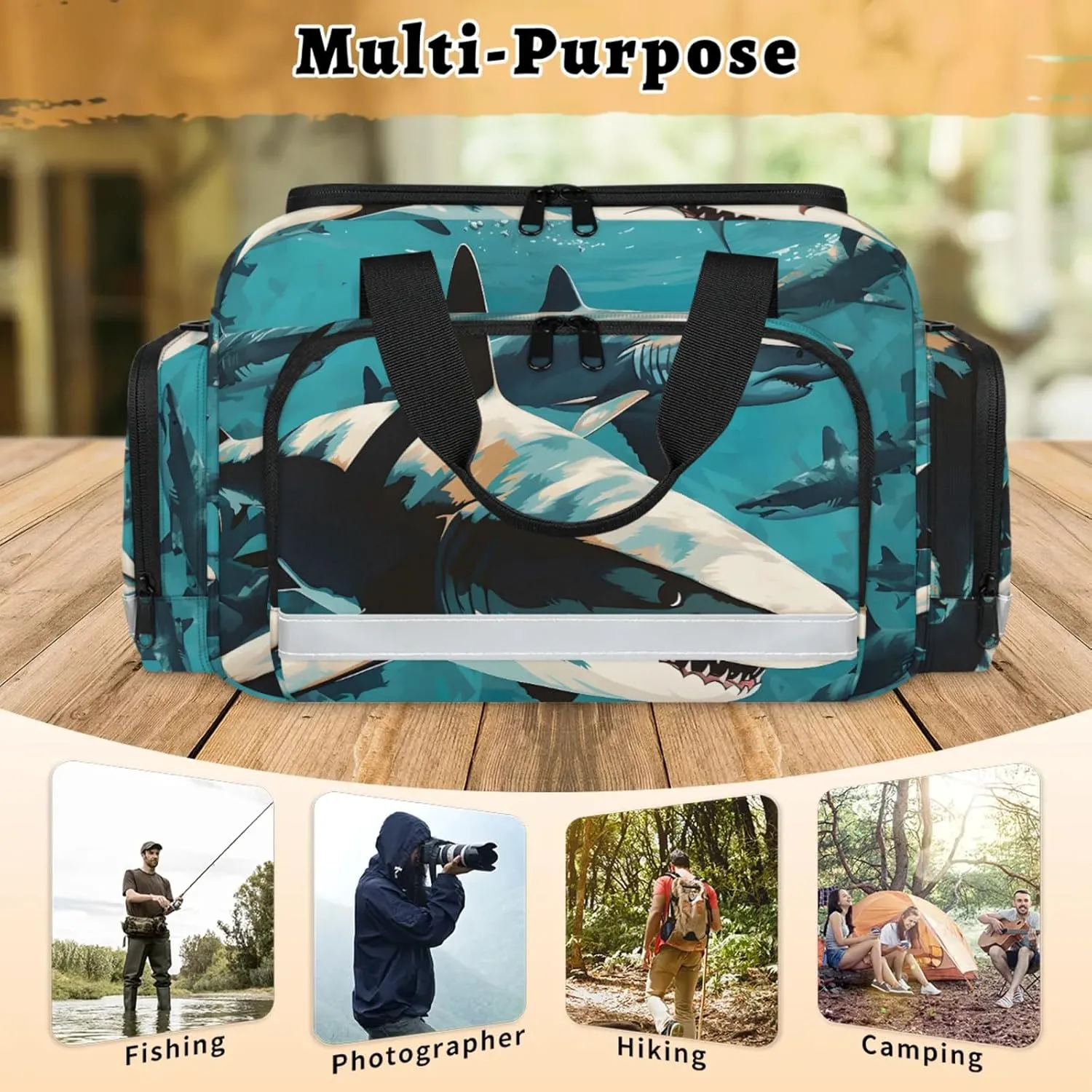 Waterproof Tactical Duffle Bag 25" Carry On Bag for EMT Tear-Resistant Gym Bag with Multi-Pocket & OSHA Reflective Travel Bags for Men Women Fiercely Shark