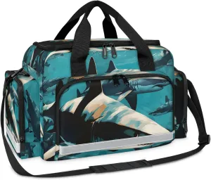 Waterproof Tactical Duffle Bag 25" Carry On Bag for EMT Tear-Resistant Gym Bag with Multi-Pocket & OSHA Reflective Travel Bags for Men Women Fiercely Shark