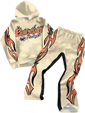 WDIRARA Boy's 2 Piece Outfits Letter Graphic Tracksuit Oversized Long Sleeve Hoodie and Flare Pants Set
