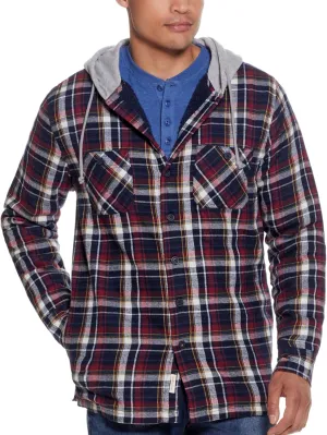 Weatherproof Vintage Mens Hooded and Non-Hooded Sherpa Lined Soft Brushed Plaid Flannel Button-Down Shirt Jacket