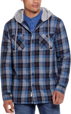 Weatherproof Vintage Mens Hooded and Non-Hooded Sherpa Lined Soft Brushed Plaid Flannel Button-Down Shirt Jacket