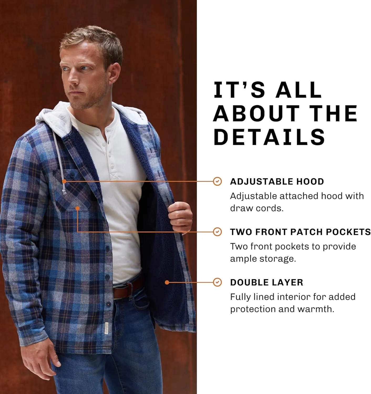 Weatherproof Vintage Mens Hooded and Non-Hooded Sherpa Lined Soft Brushed Plaid Flannel Button-Down Shirt Jacket