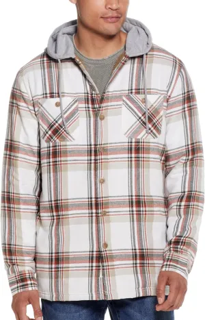 Weatherproof Vintage Mens Hooded and Non-Hooded Sherpa Lined Soft Brushed Plaid Flannel Button-Down Shirt Jacket