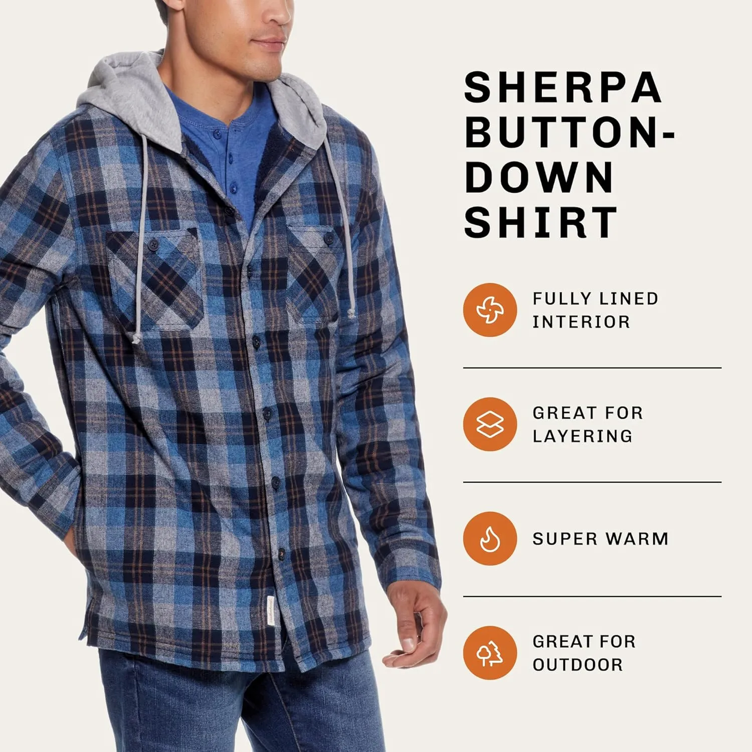 Weatherproof Vintage Mens Hooded and Non-Hooded Sherpa Lined Soft Brushed Plaid Flannel Button-Down Shirt Jacket